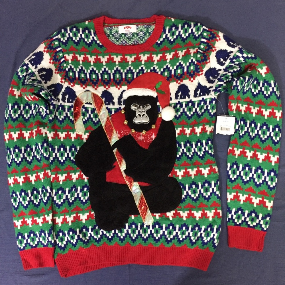 Holiday Time Festive Gorilla Sweater - Red, Green, Blue